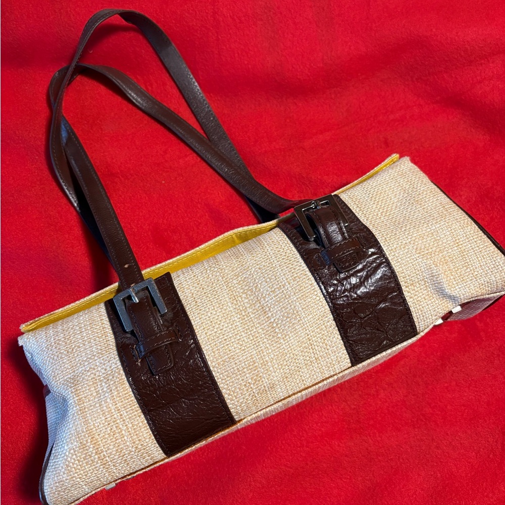 Vintage Diane Gail leather trimmed raffia-textured tote